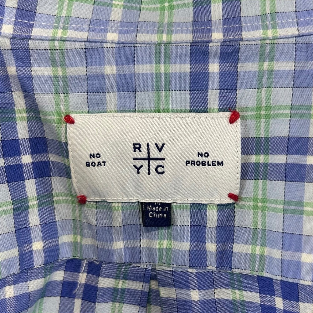 Preppy RVYC Plaid Button Down Shirt Medium Coastal Blue Green Long Sleeve - Picture 3 of 9